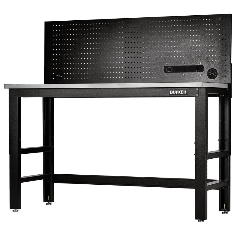 BUNKERå¨ 28097 Workbench with Stainless Steel Worktop and Power Pegboard, 1550mm