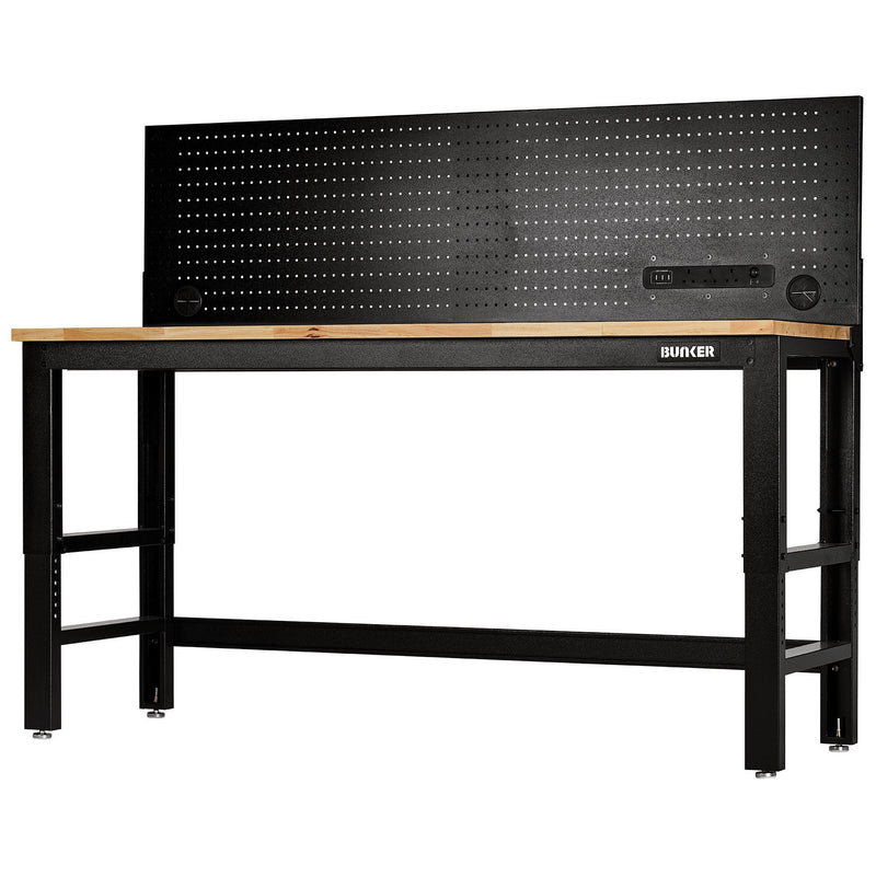 BUNKERå¨ 28098 Workbench with Hardwood Worktop and Power Pegboard, 1830mm