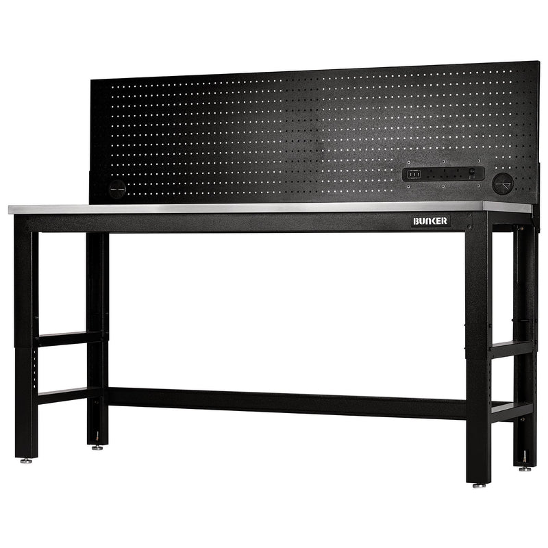 BUNKERå¨ 28099 Workbench with Stainless Steel Worktop and Power Pegboard, 1830mm