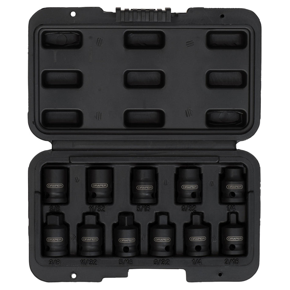 DRAPER 28193 Impact Pipe Plug Socket Set, 3/8" Sq. Dr. (11 Piece)