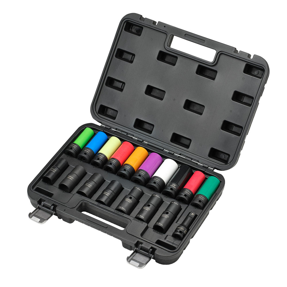 DRAPER 28198 Wheel Nut Socket Set, 1/2" Sq. Dr. (18 Piece)