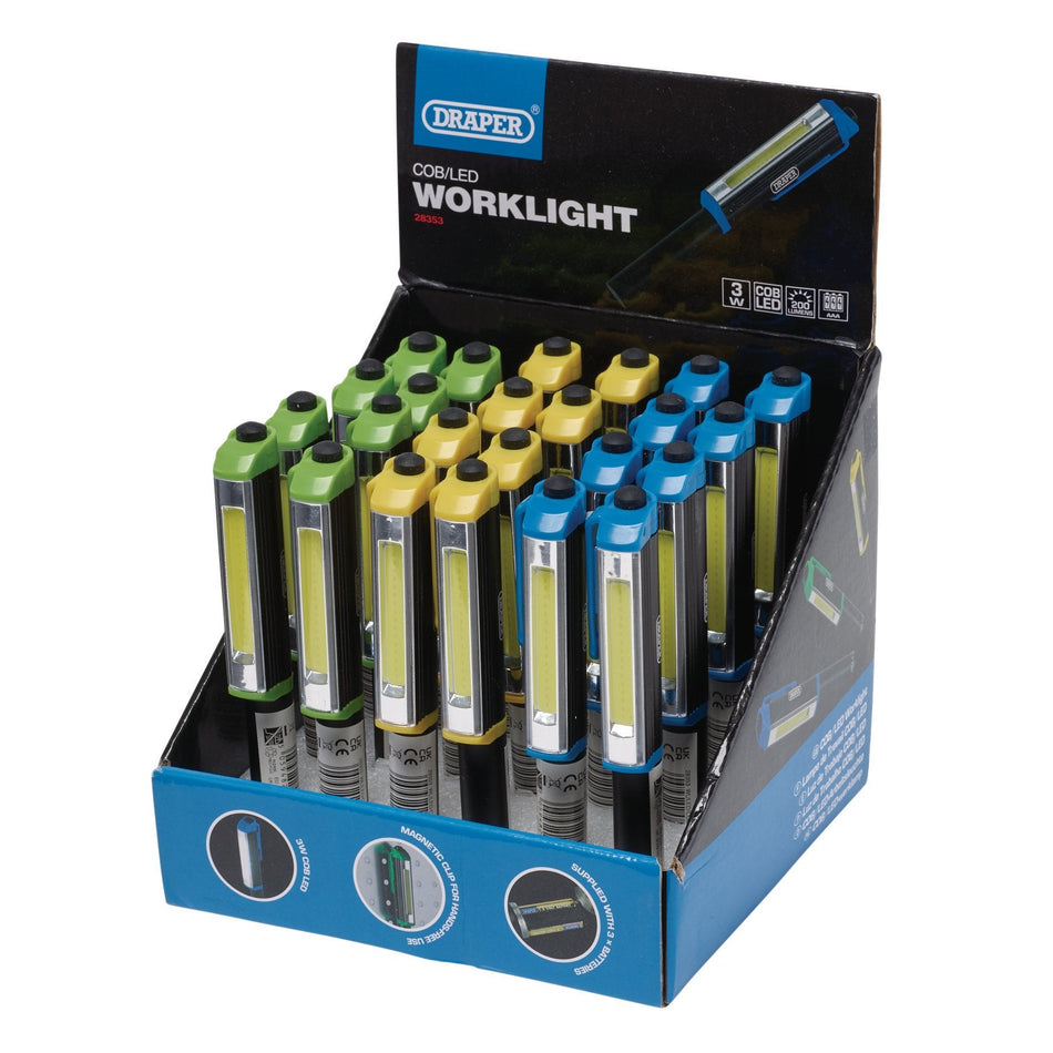 Draper 28353 COB LED Aluminium Pocket Torch, 3W, 200 Lumens, 3 x AAA Batteries