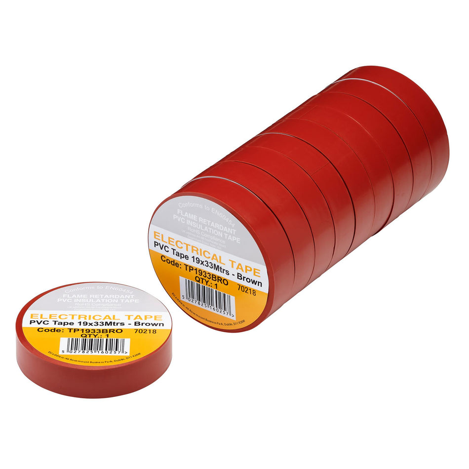 DRAPER 29498 Brown PVC Electrical Insulation Tape, 19mm x 33m (Pack of 10)