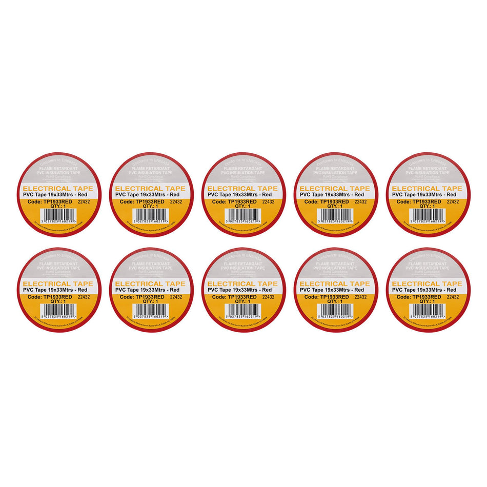 DRAPER 29501 Red PVC Electrical Insulation Tape, 19mm x 33m (Pack of 10)