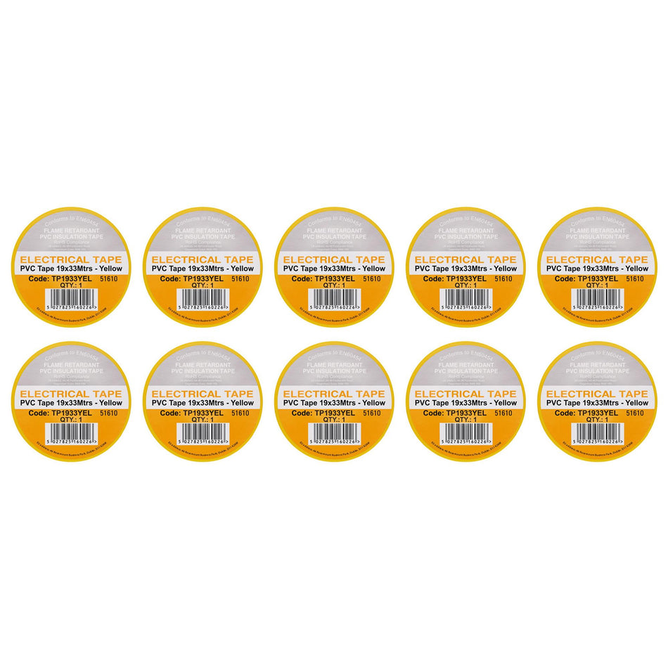 DRAPER 29502 Yellow PVC Electrical Insulation Tape, 19mm x 33m (Pack of 10)