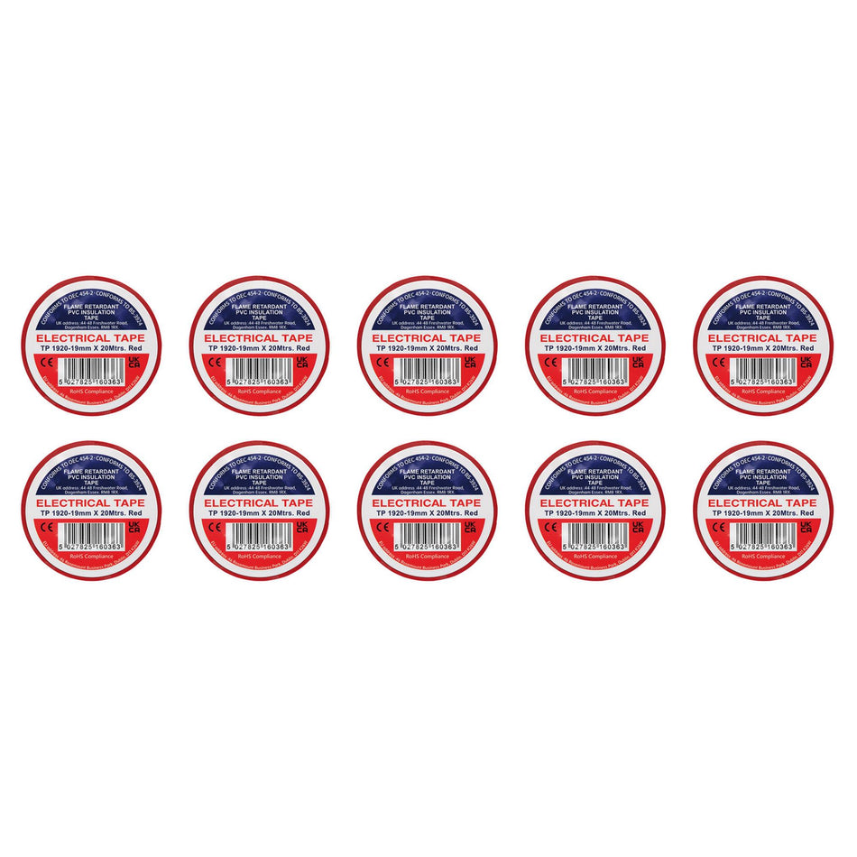 DRAPER 29530 Red PVC Electrical Insulation Tape, 19mm x 20m (Pack of 10)