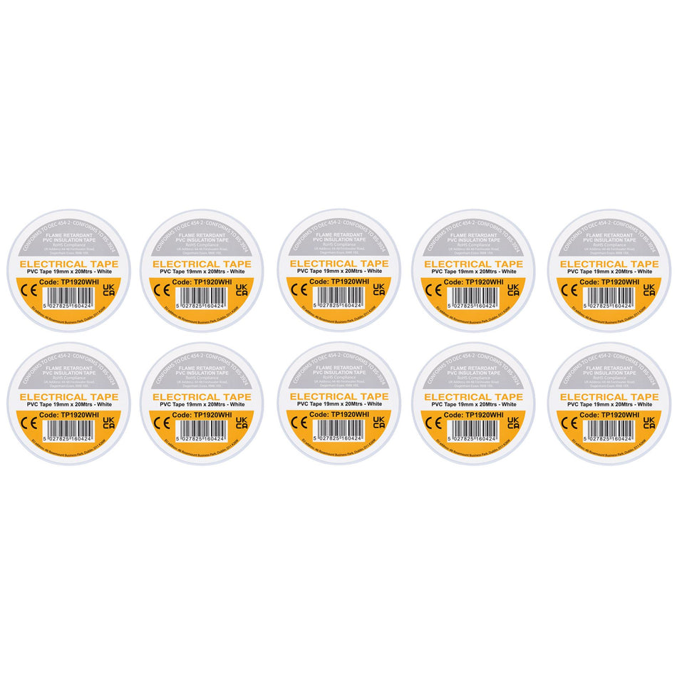 DRAPER 29532 White PVC Electrical Insulation Tape, 19mm x 20m (Pack of 10)
