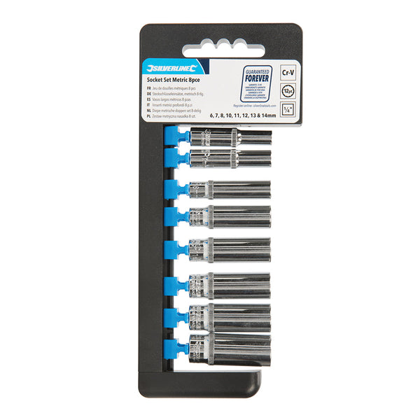 Silverline 297259 Deep Socket Set 1/4" Drive 12pt Metric 8pce