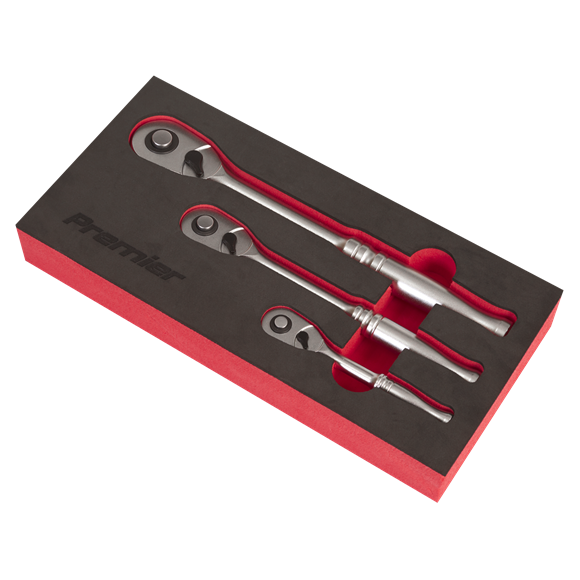 Sealey AK7933 3pc Ratchet Wrench Set - Flip Reverse - Premier Platinum Series