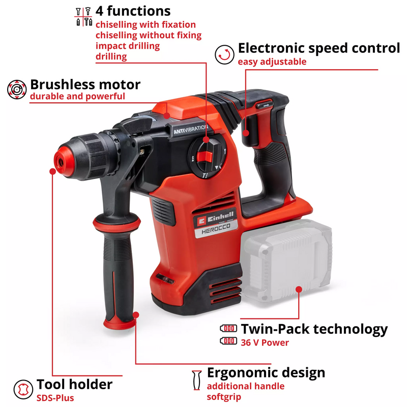Einhell 4513950 HEROCCO 36/28 PROFESSIONAL Cordless Rotary Hammer Body Only