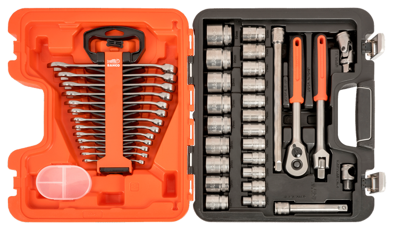 Bahco S400 1/2" Square Drive Socket Set with Metric Hex Profile and Combination Spanner Set