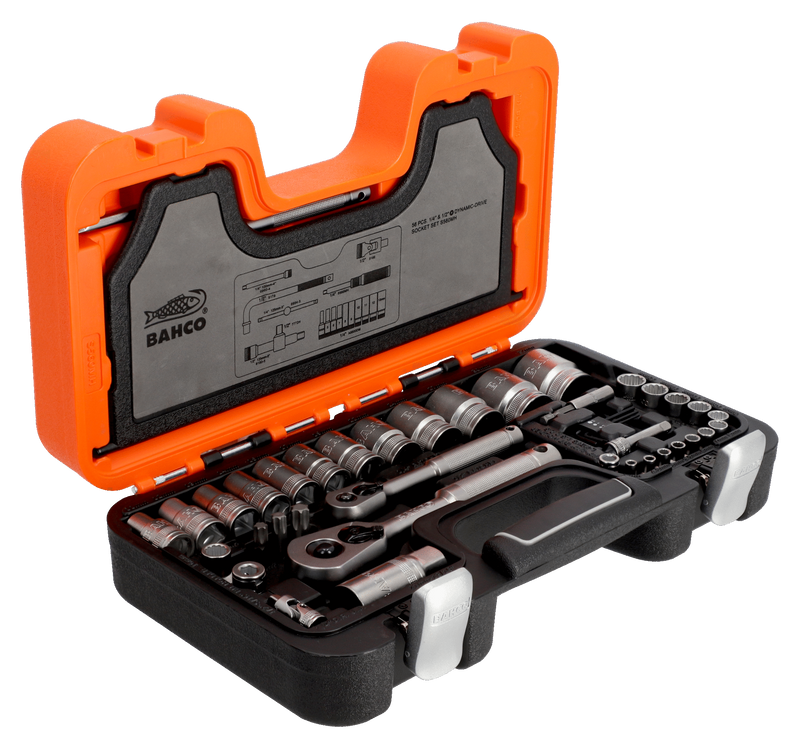 Bahco S560MH 1/4" & 1/2" Square Drive Socket Set with Metric Bi-Hex Profile & Ratchet - 56 Pcs