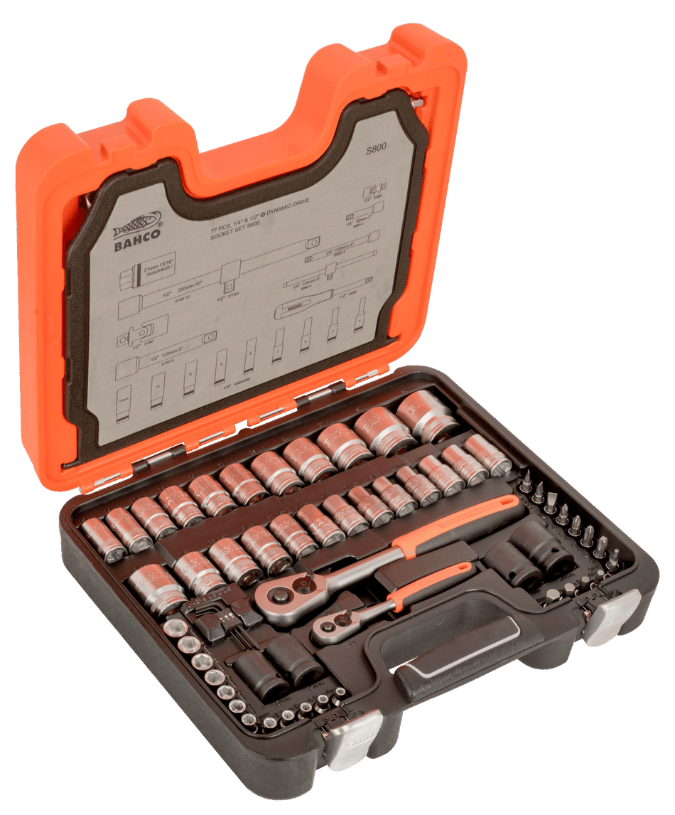Bahco S800 1/4" and 1/2" Square Drive Spanner and Socket Set
