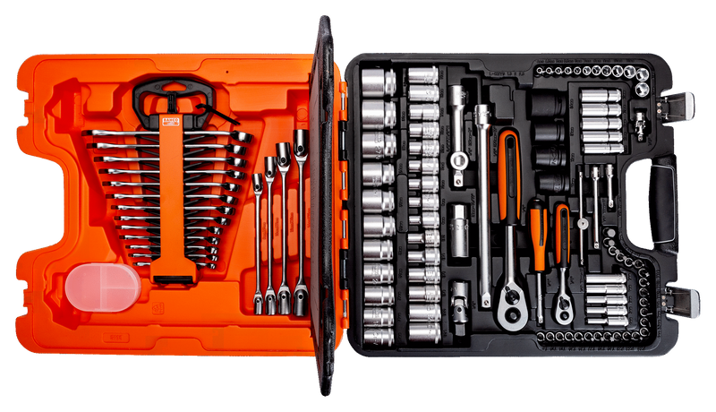 Bahco S108 1/4" and 1/2" Square Drive Socket Set with Combination Spanner Set/Socket Drivers