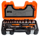 Bahco S560 1/4" and 1/2" Square Drive Socket Set with Metric Bi-Hex Profile and Slim Head Ratchet