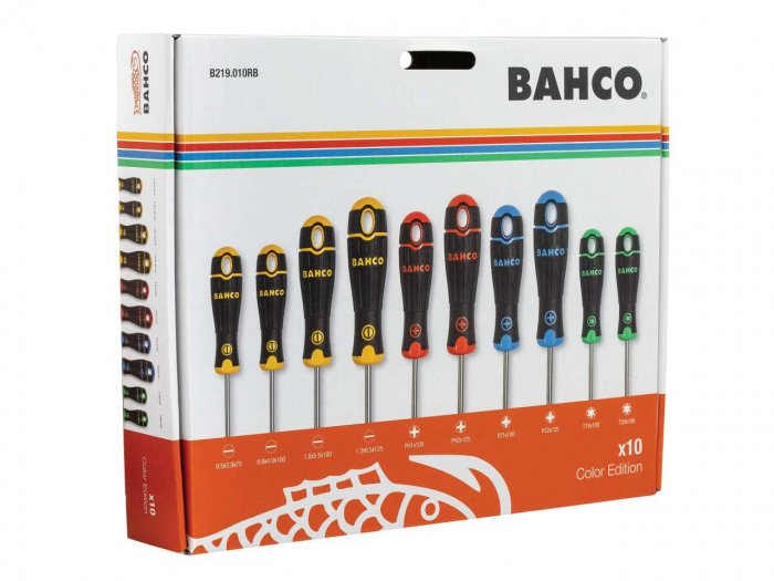 Bahco B219.010RB Colour Coded Screwdriver Set SL/PH/PZ/TX - 10Pcs