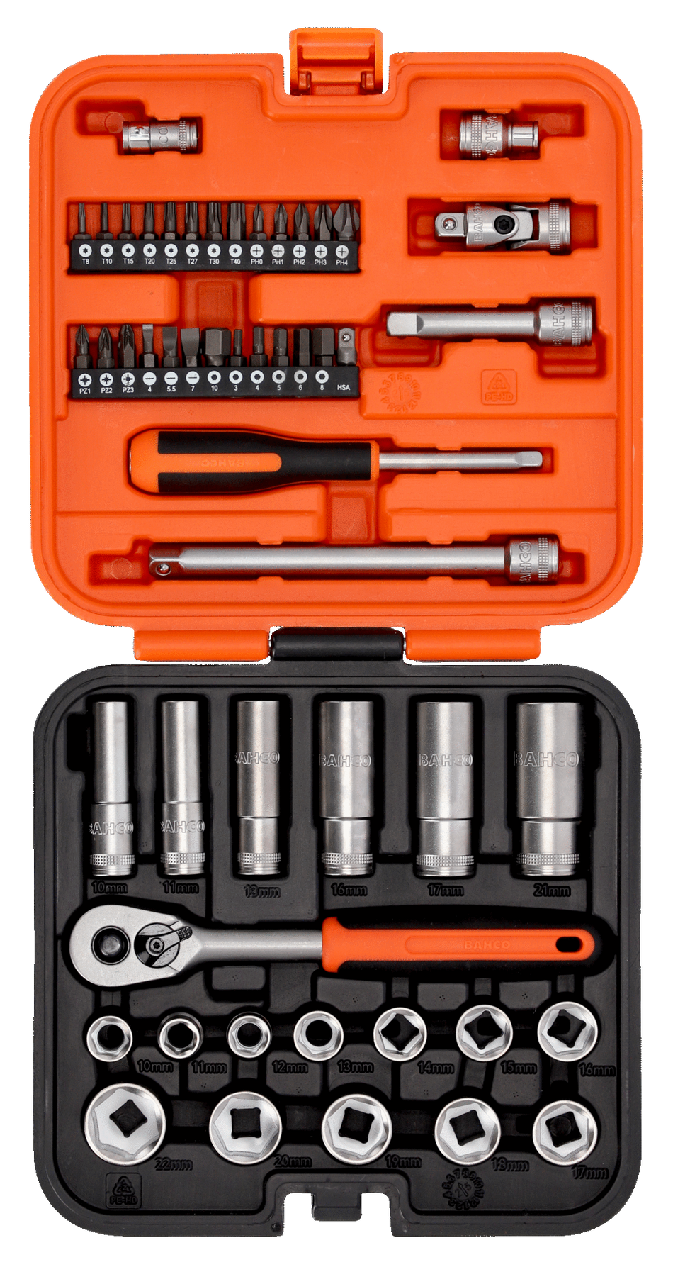 Bahco S51MC3H 3/8" Square Drive Standard & Deep Socket Set with Metric Hex Profile & 1/4" Bits - 51 Pcs