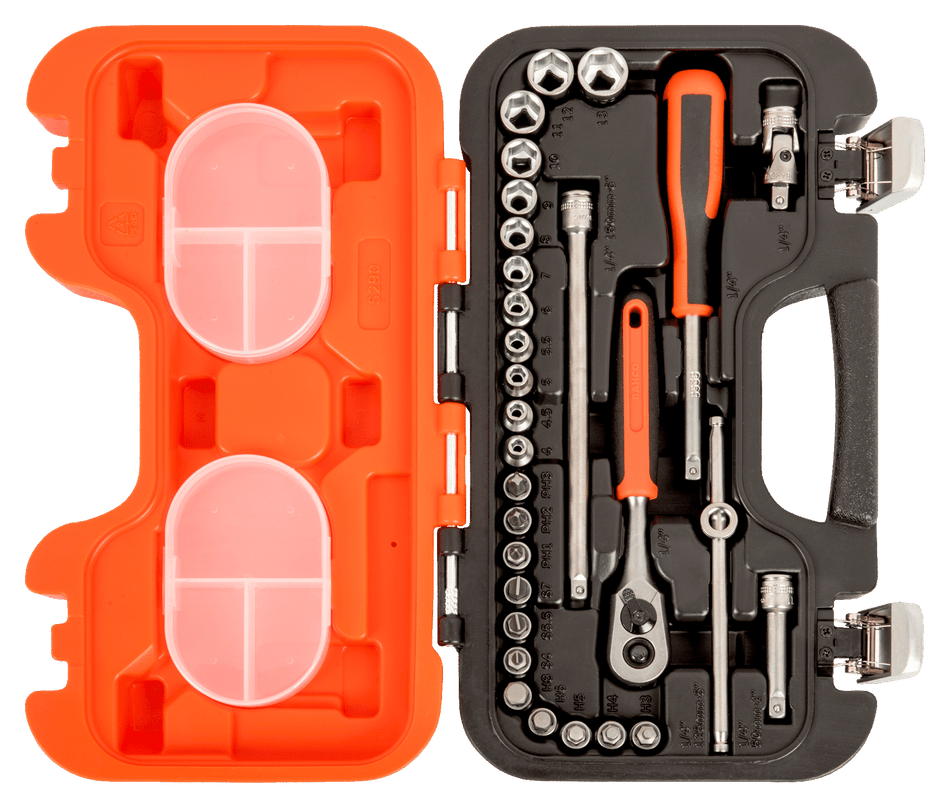 Bahco S290 1/4" Square Drive Socket Set with Metric Hex Profile and Ratchet/Socket Drivers