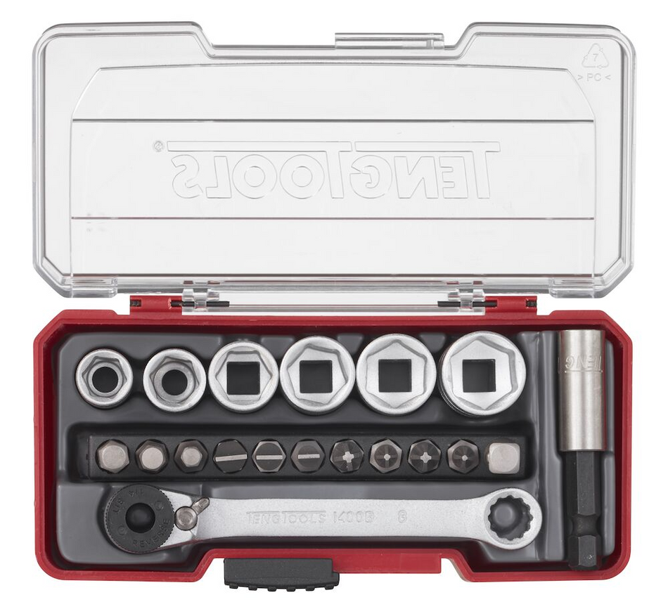 Teng Tools TJ1419 1/4" Socket Set 6 pt With Belt Clip 19 Pieces