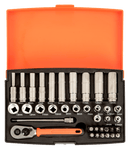 Bahco SL25L 1/4" Square Drive Socket and Deep Socket Set with Metric Hex Profile and Screwdriver Bits