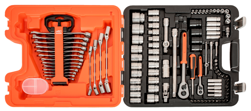 Bahco S106 1/4" and 1/2" Square Drive Socket Set with Combination Spanner Set/L-Keys