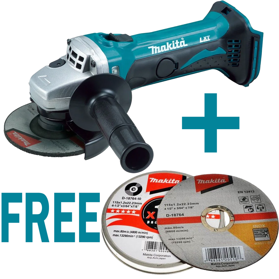Makita DGA452Z Powerful angled grinder LXT 18V + FREE D-18764-10 Cut-Off Wheel 115mm, WA60T