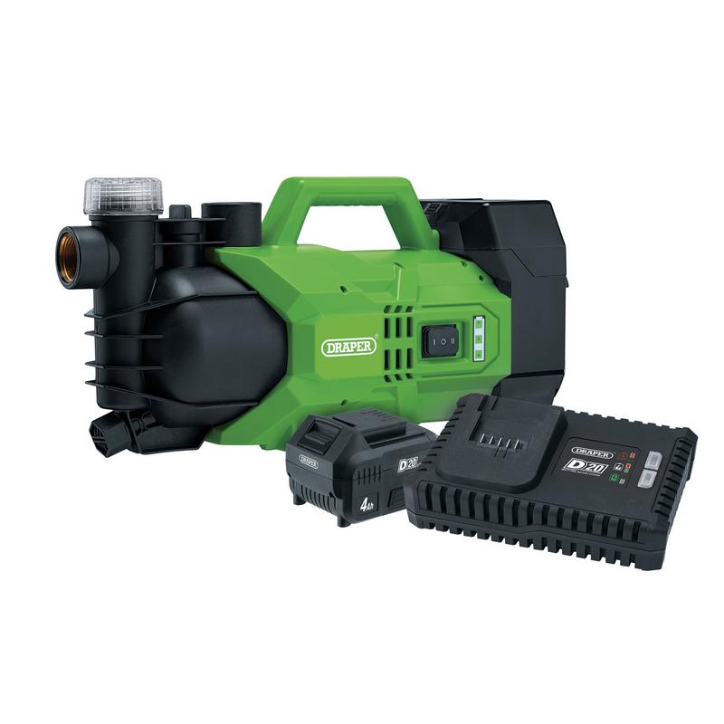 Draper 30872 D20 20V Water Pump, 2800L/h, 180W, 1 x 4.0Ah Battery, 1 x Fast Charger