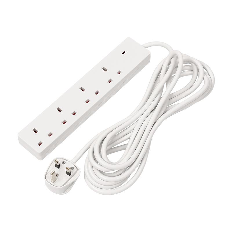 Draper 30899 4 Way White Extension Lead, 5m