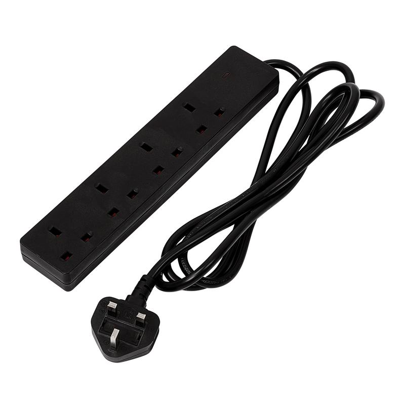 Draper 30909 4 Way Black Extension Lead, 2m