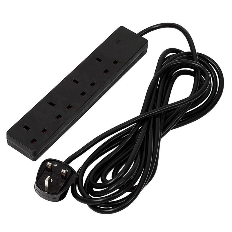 Draper 30914 4 Way Black Extension Lead, 5m