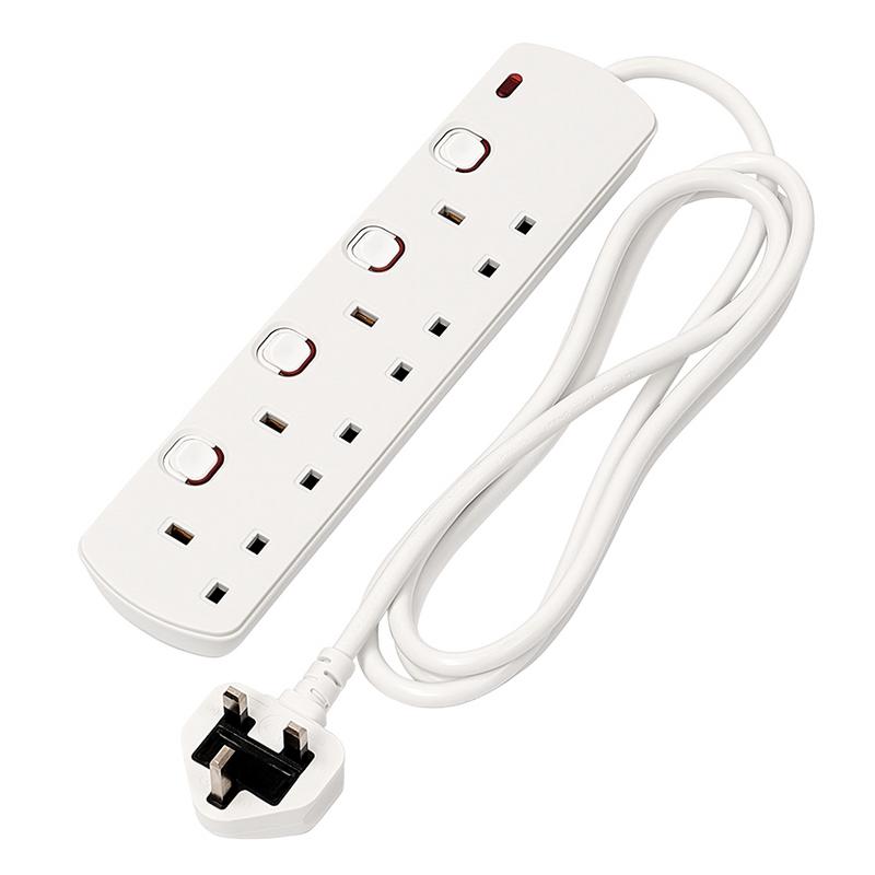 Draper 30915 4 Way White Switch Protected Extension Lead, 2m