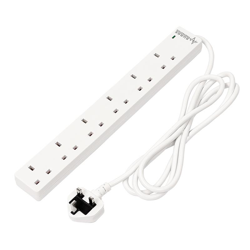 Draper 30946 6 Way White Extension Lead, 2m