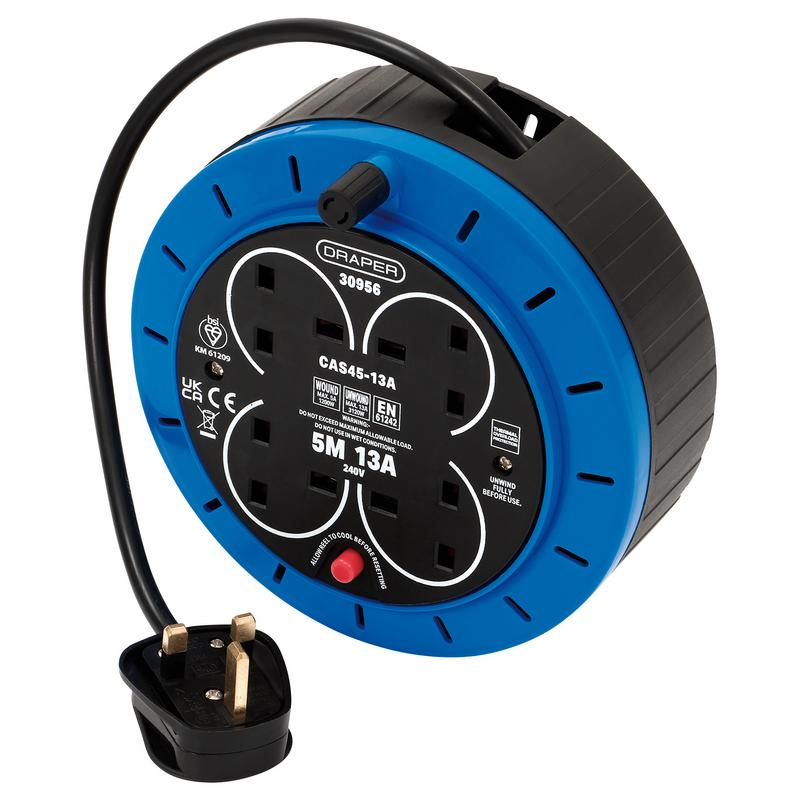 Draper 30956 230V 13A 4 Socket Cassette Reel, 5m