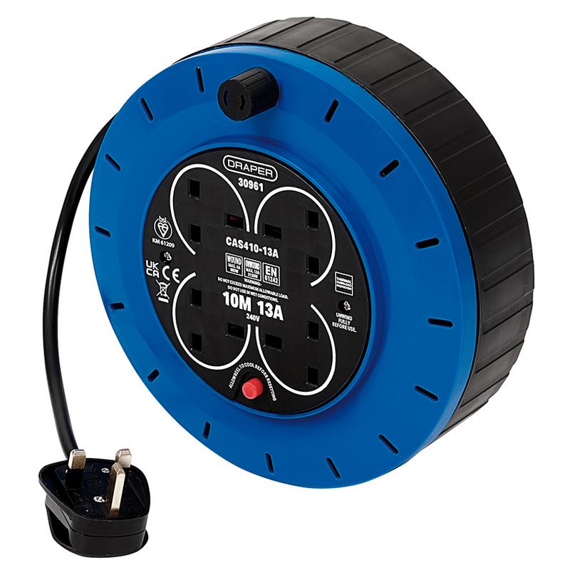 Draper 30961 230V 13A 4 Socket Cassette Reel, 10m