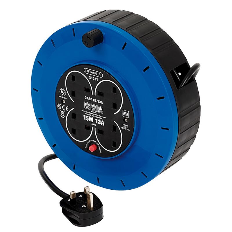 Draper 31021 230V 13A 4 Socket Cassette Reel, 15m