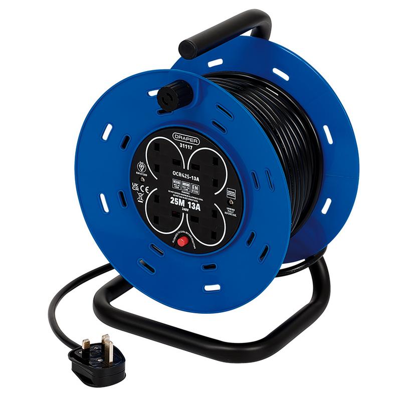 Draper 31117 230V Four Socket Industrial Cable Reel, 25m