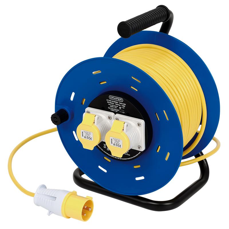 Draper 31155 16A 110V 2 Socket Open Cable Reel, 50m