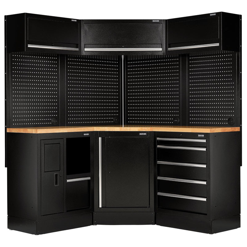 BUNKERå¨ 31640 18 Piece Modular Storage Corner Combo with Hardwood Worktop, 3454mm