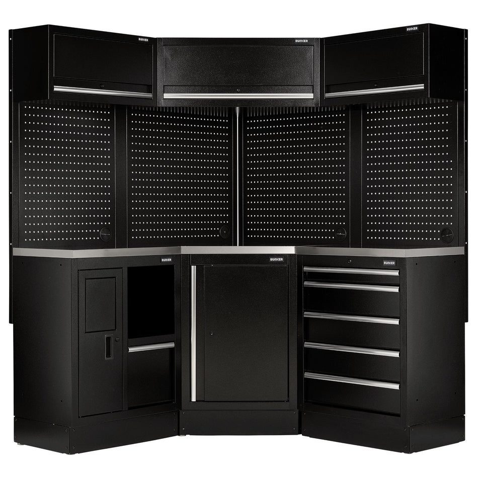 BUNKER 31641 18 Piece Modular Storage Corner Combo with Stainless Steel Worktop, 3454mm