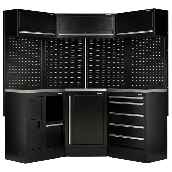 BUNKERå¨ 31641 18 Piece Modular Storage Corner Combo with Stainless Steel Worktop, 3454mm