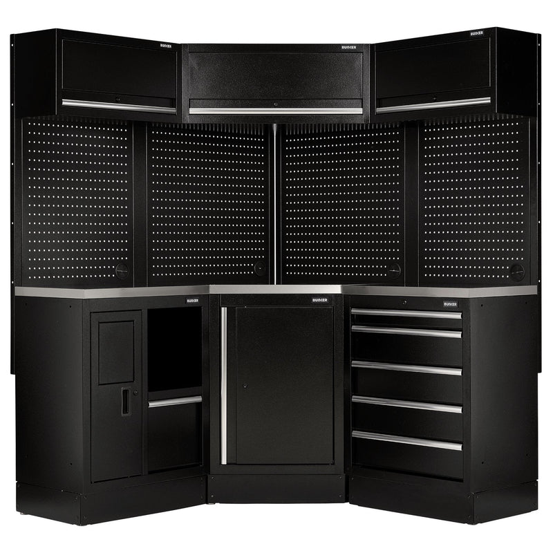 BUNKERå¨ 31641 18 Piece Modular Storage Corner Combo with Stainless Steel Worktop, 3454mm