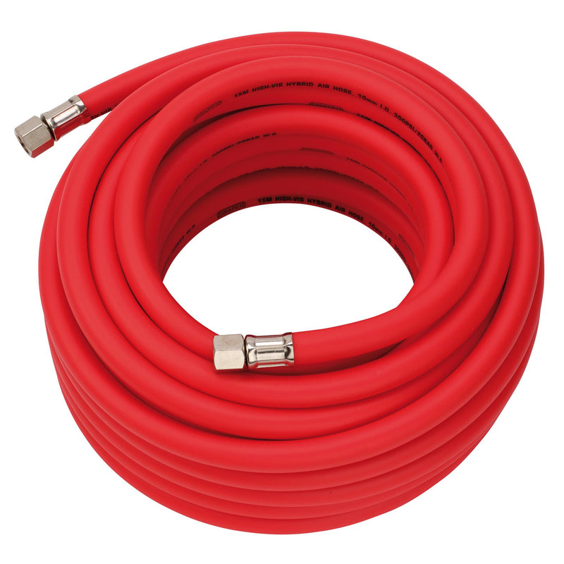 Draper 31731 High Visibility Hybrid Air Hose, 15m x 10mm, 1/4" BSP, Red