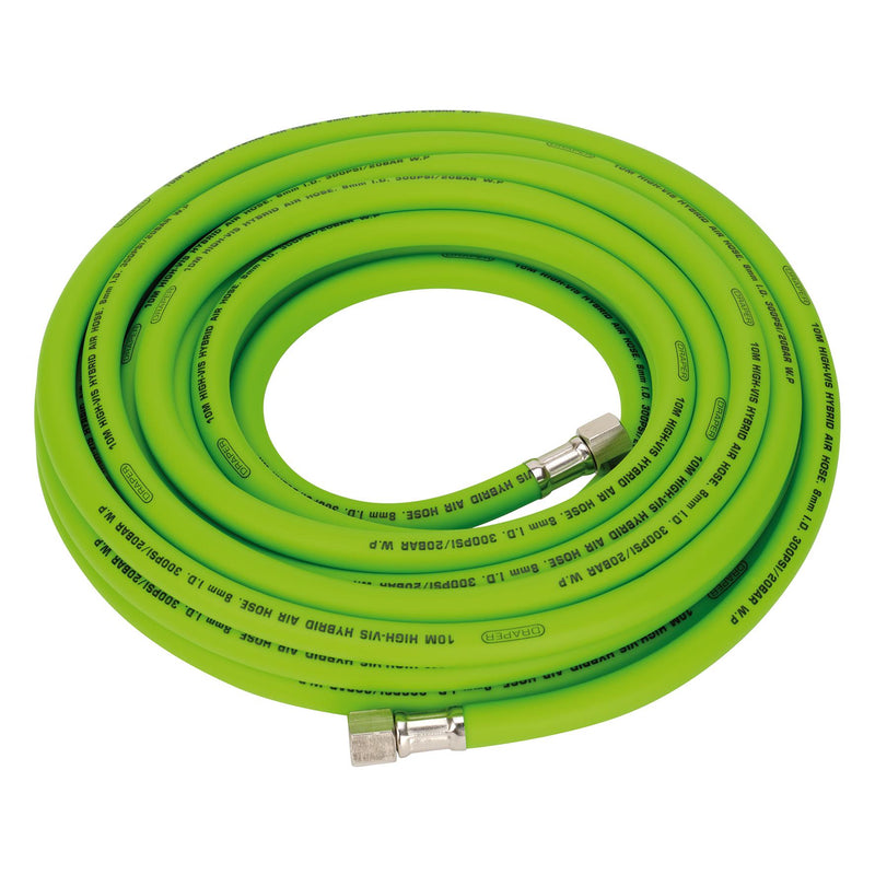 Draper 31734 High Visibility Hybrid Air Hose, 10m x 8mm, 1/4" BSP, Green
