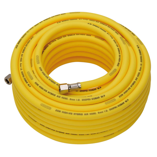 Draper 31736 High Visibility Hybrid Air Hose, 20m x 8mm, 1/4" BSP, Yellow