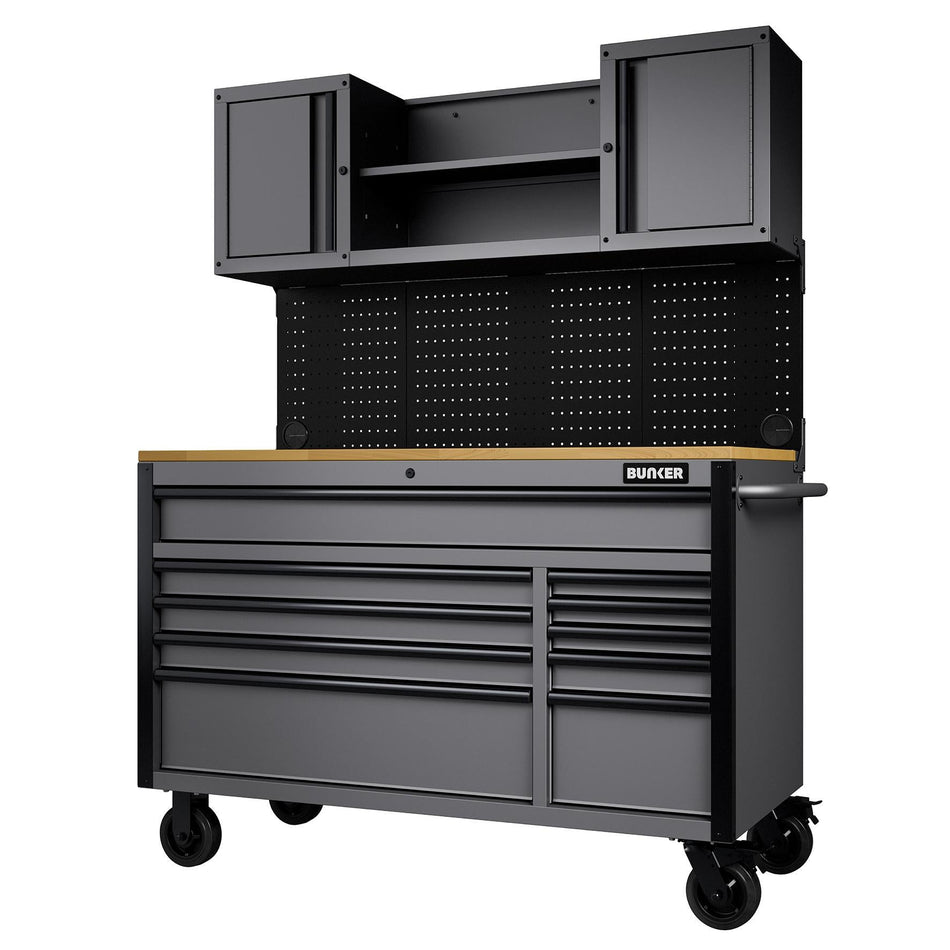 BUNKERå¨ 31761 10 Drawer Roller Workstation with Workbench, 56", Light Grey