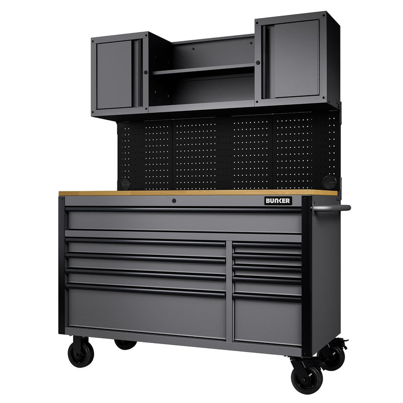 BUNKERå¨ 31761 10 Drawer Roller Workstation with Workbench, 56", Light Grey