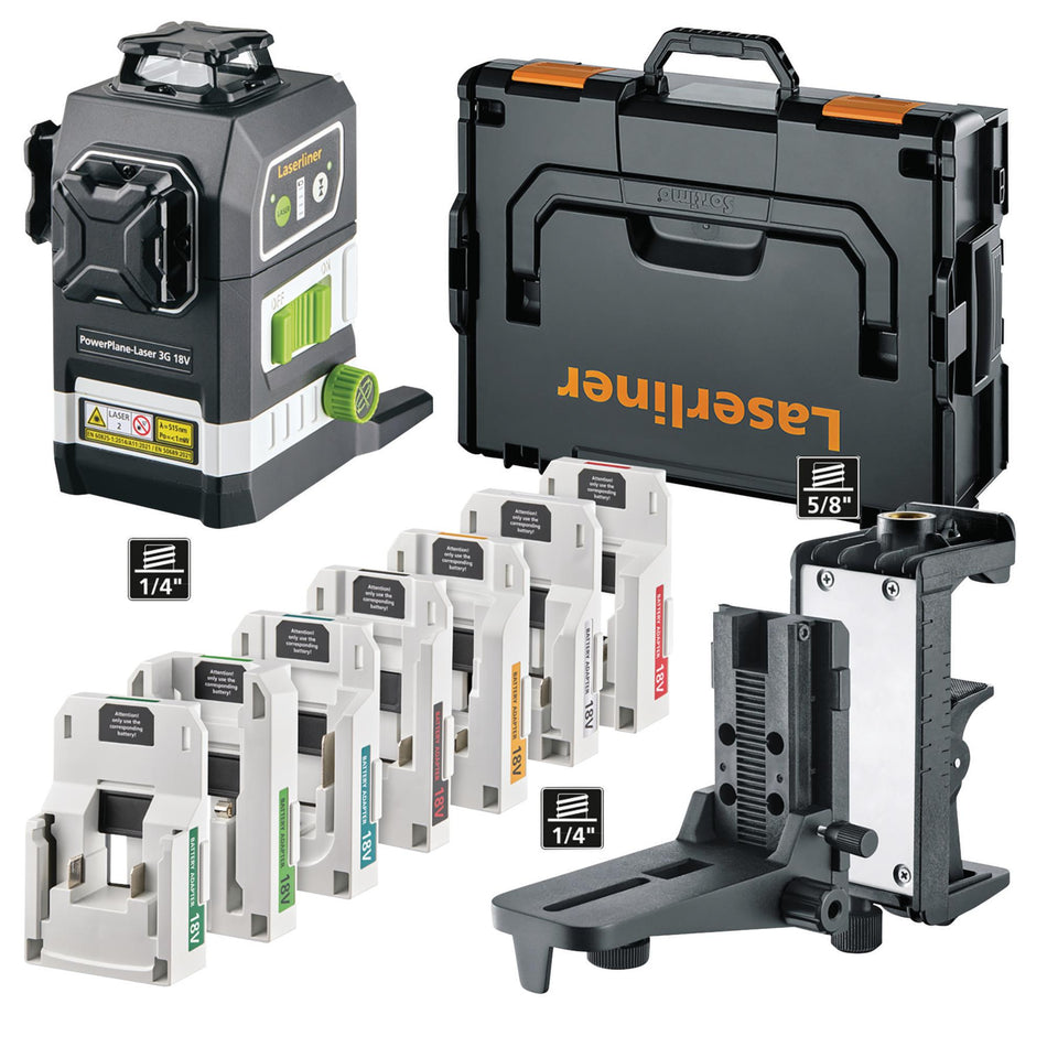 Laserliner 32168 036.380-1 PowerPlane-Laser 3G Multi-18V Set Three-Dimensional Green Laser