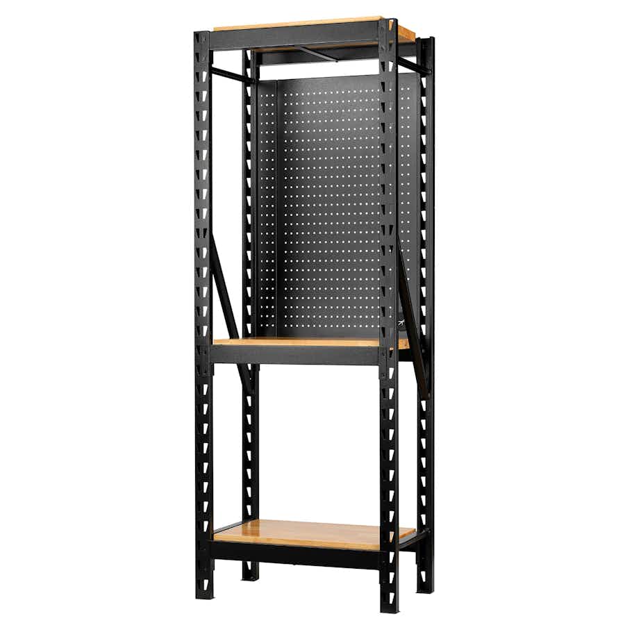 BUNKER® 27892 17 Piece Modular 3 Tier Racking with Hardwood Shelving and Pegboards, 750mm