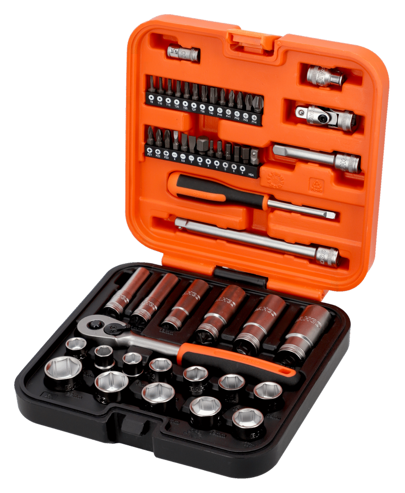 Bahco S51MC3H 3/8" Square Drive Standard & Deep Socket Set with Metric Hex Profile & 1/4" Bits - 51 Pcs