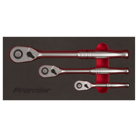 Sealey AK7933 3pc Ratchet Wrench Set - Flip Reverse - Premier Platinum Series